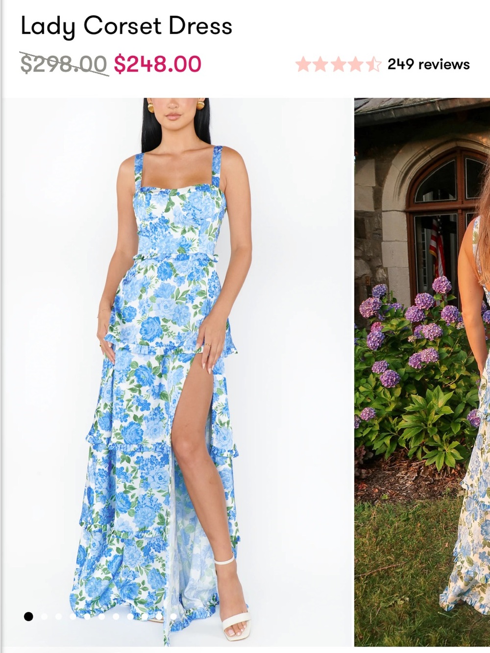 Show me your mumu Corset Floral Maxi Dress in Blue & White & Matching Tie - Picture 3 of 3